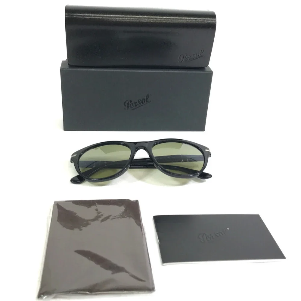 Persol Sunglasses 2990-S 95/83 Shiny Black Frames w Green Polarized Photochromic
